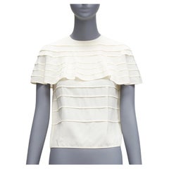 VALENTINO 100% silk cream crepe cape sleeves tiered French seam blouse IT38 XS