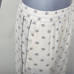 VALENTINO 100% silk cream V logo black trim pajama pants IT36 XXS