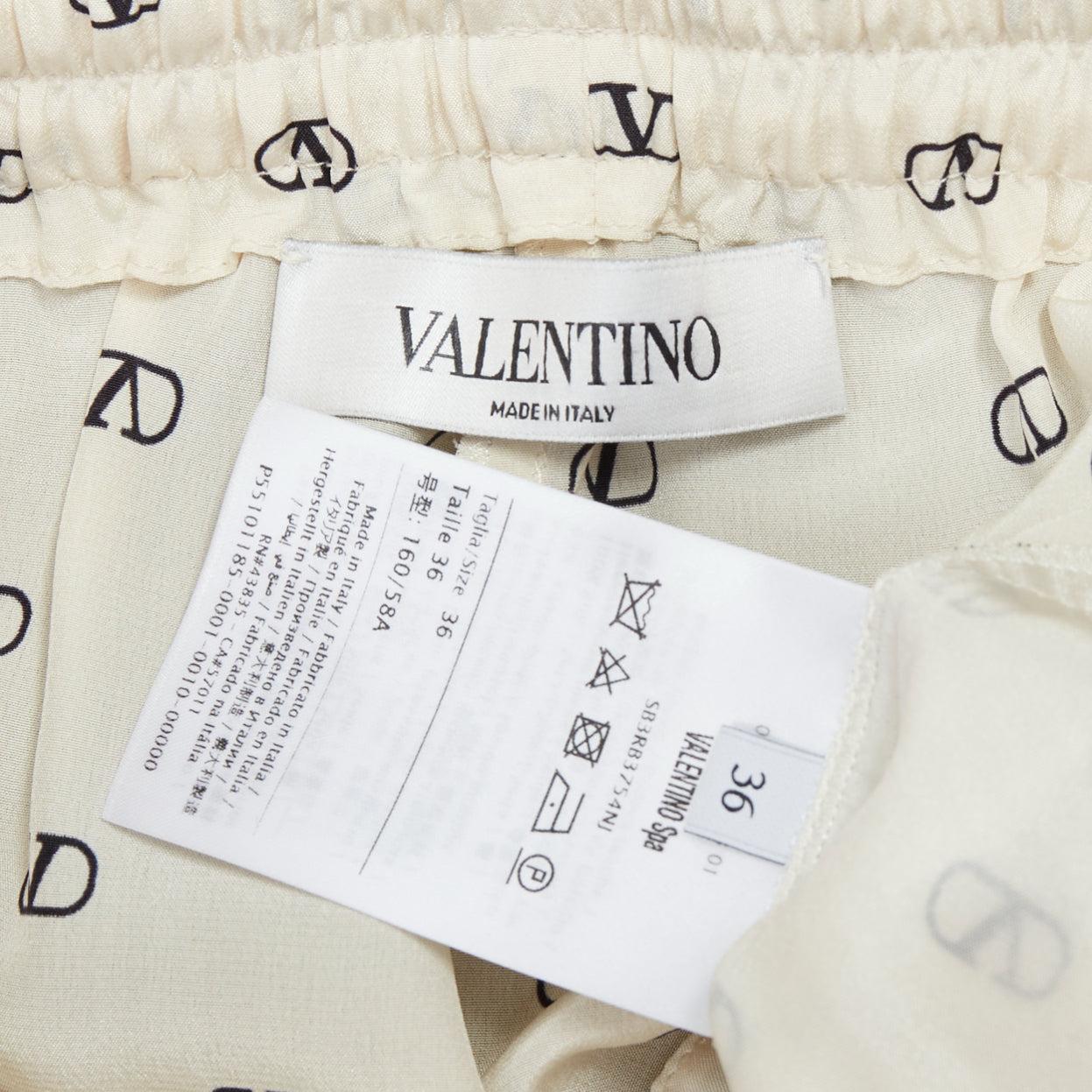 VALENTINO 100% silk cream V logo black trim pajama pants IT36 XXS For Sale 4