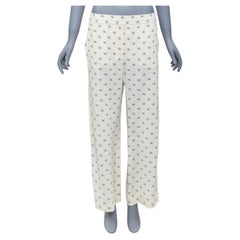 VALENTINO 100% silk cream V logo black trim pajama pants IT36 XXS