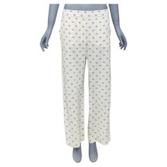VALENTINO 100% soie crème logo V garniture noire pantalon de pyjama IT36 XXS