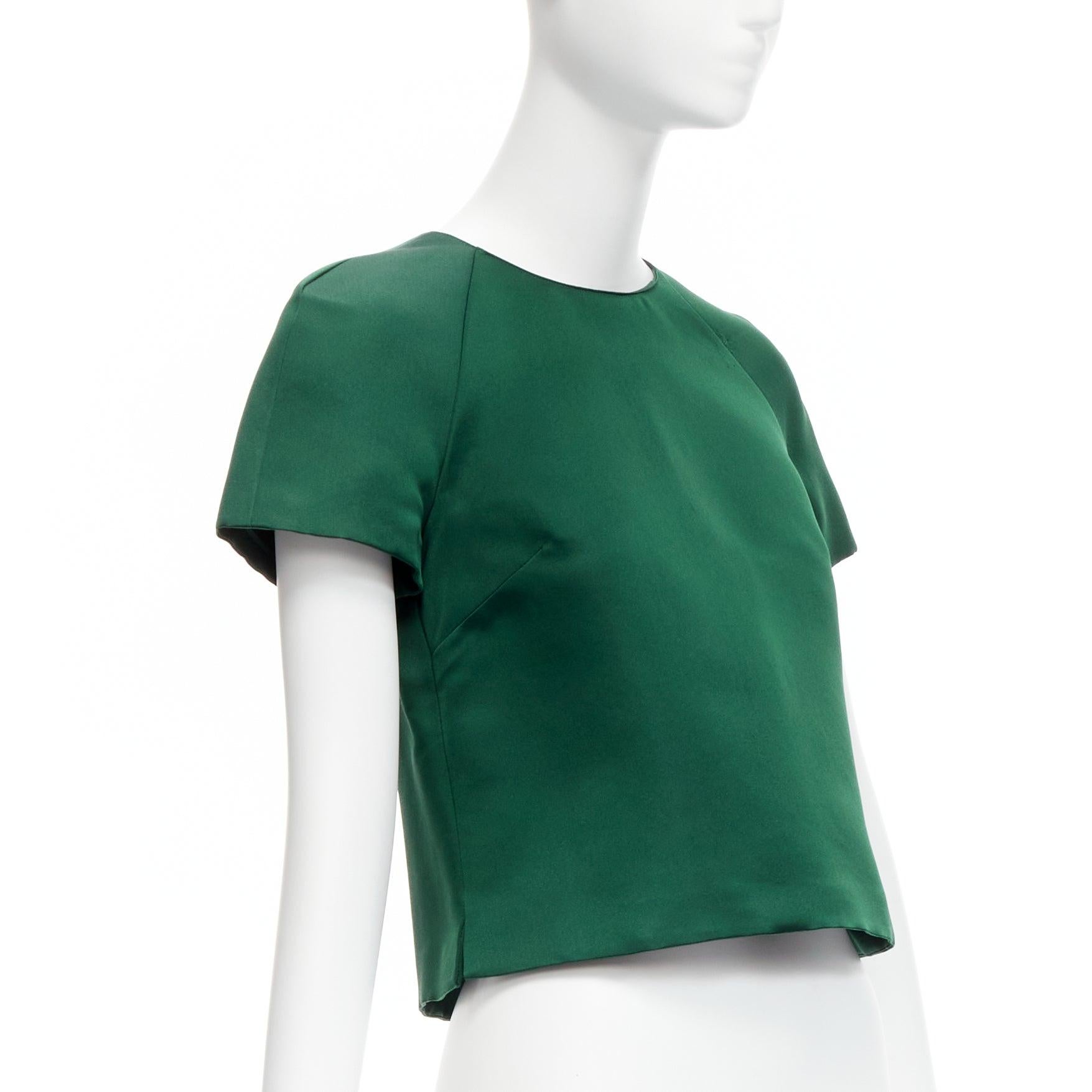 Women's VALENTINO 100% silk dark green satin minimal lux raglan crop top IT38 XS For Sale