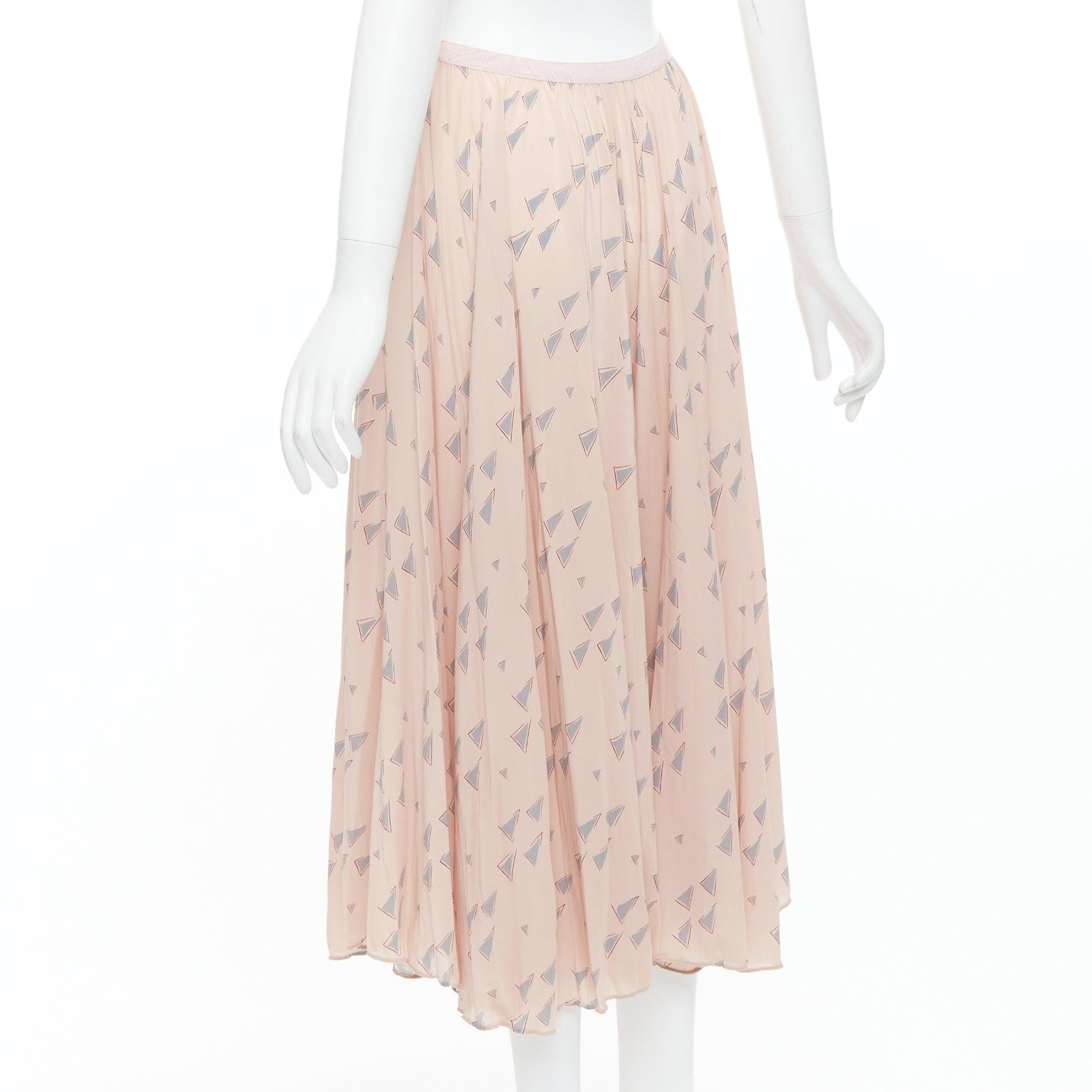 VALENTINO  100% Seide Altrosa Grau Triangle Druck Midirock UK8 S im Angebot 3