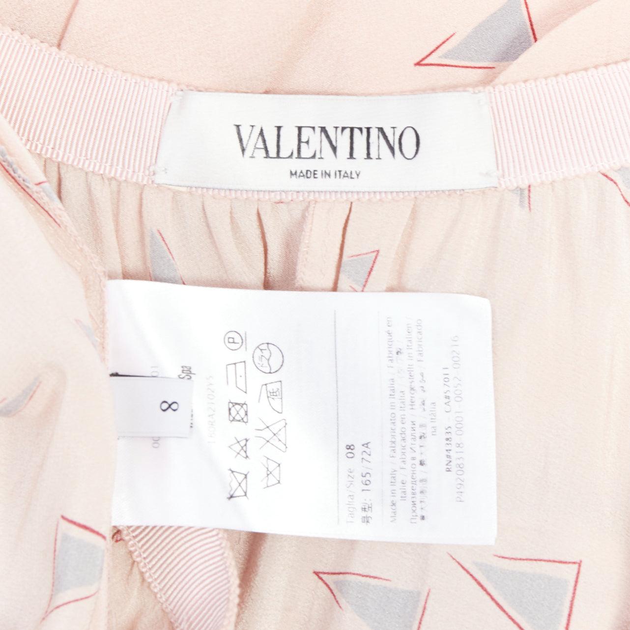 VALENTINO  100% Seide Altrosa Grau Triangle Druck Midirock UK8 S im Angebot 6