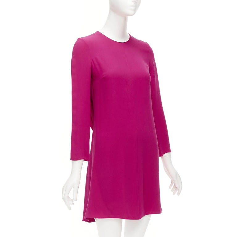 VALENTINO 100% silk fuchsia pink keyhole side pleats shift dress IT38 XS  For Sale at 1stDibs