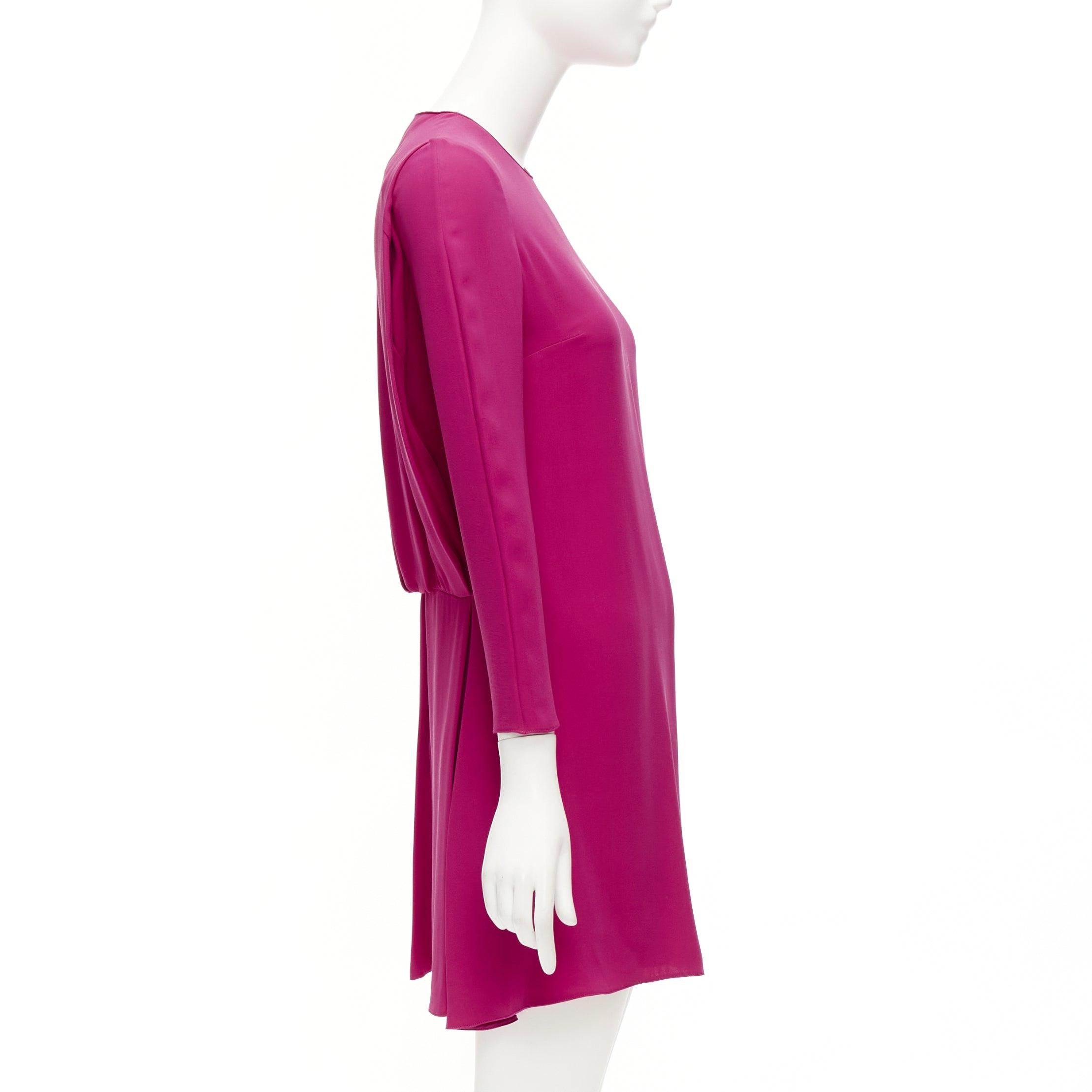 VALENTINO 100% silk fuchsia pink keyhole side pleats shift dress IT38 XS For Sale 1