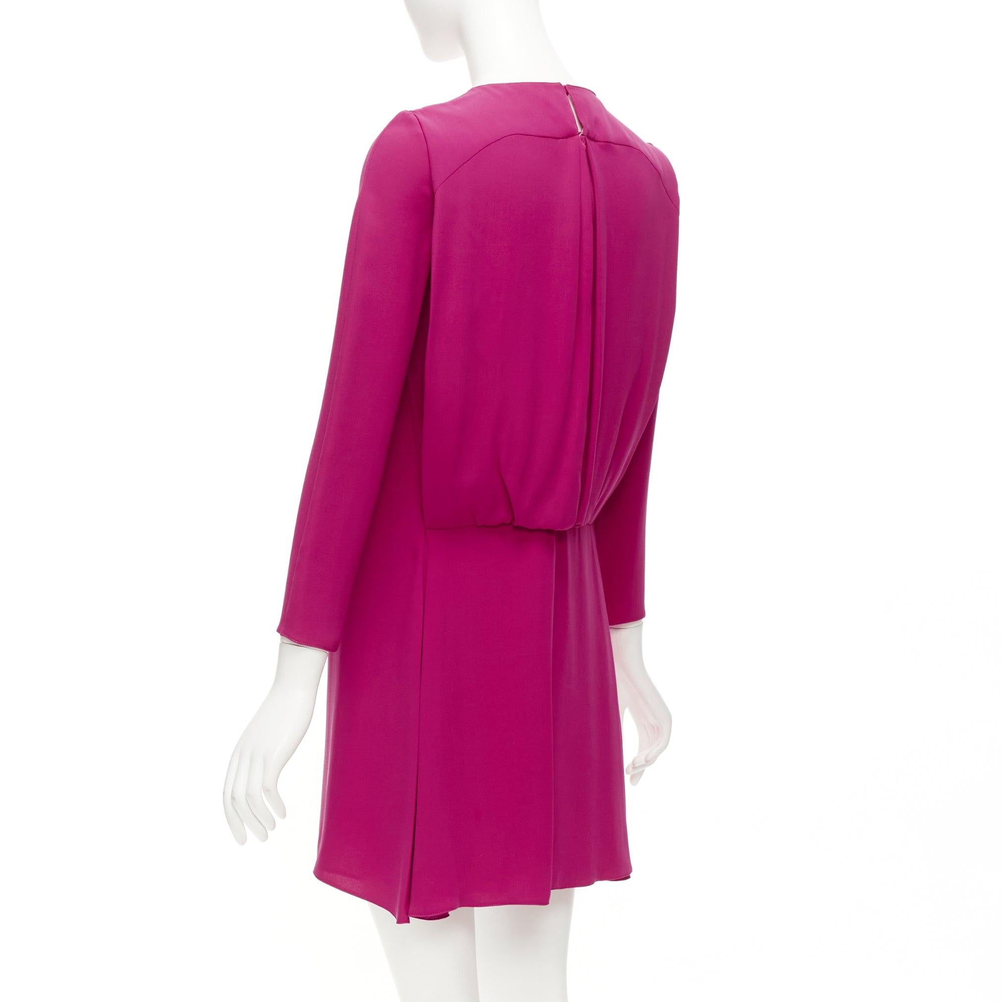 VALENTINO 100% seda rosa fucsia ojo de cerradura pliegues laterales vestido IT38 XS en venta 1
