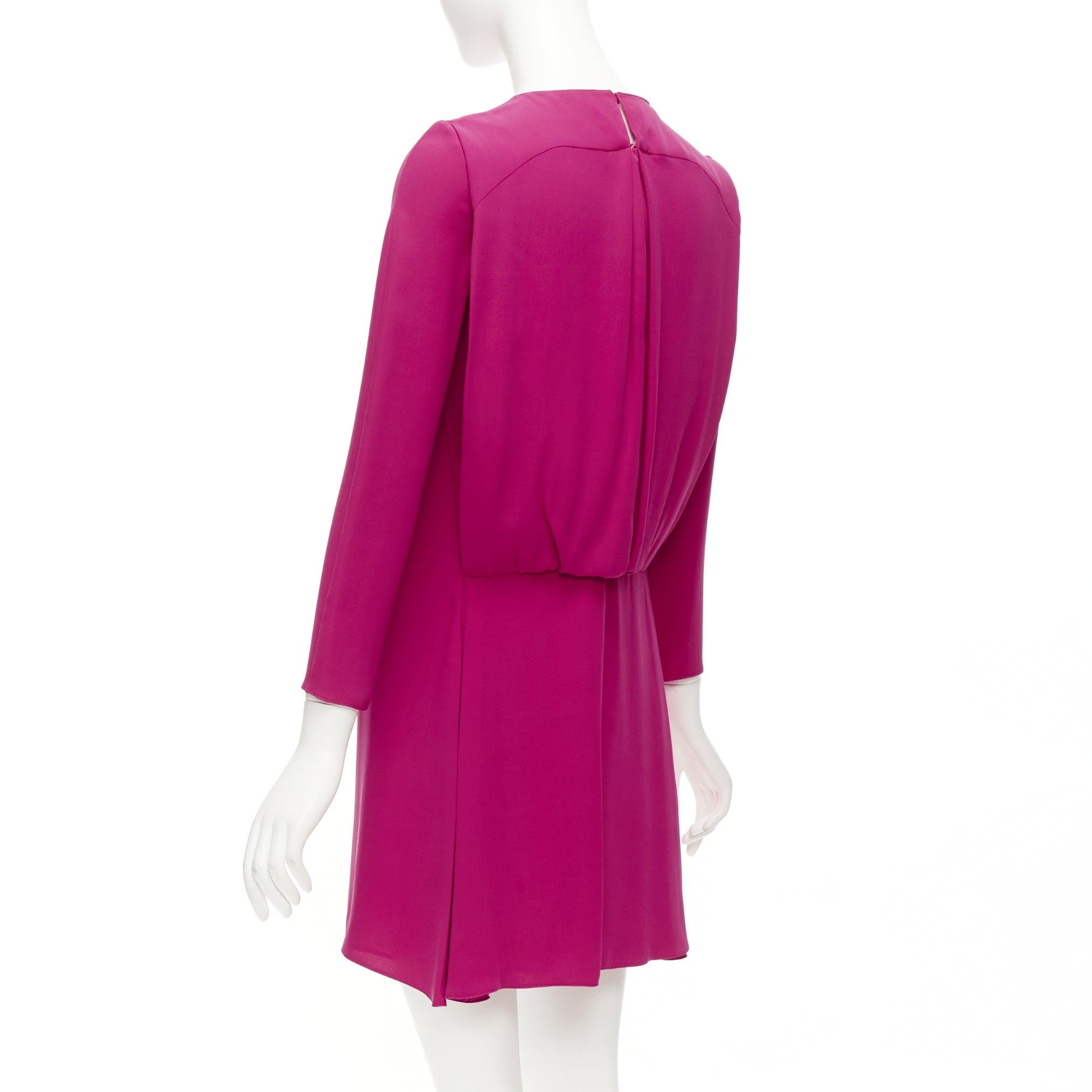 VALENTINO 100% silk fuchsia pink keyhole side pleats shift dress IT38 XS For Sale 2
