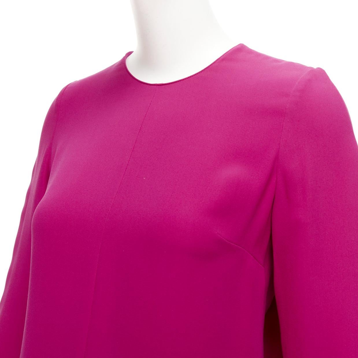 VALENTINO 100% silk fuchsia pink keyhole side pleats shift dress IT38 XS For Sale 3