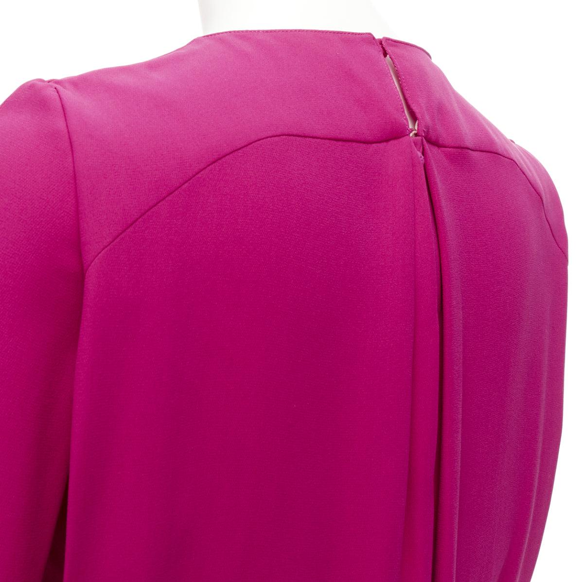 VALENTINO 100% silk fuchsia pink keyhole side pleats shift dress IT38 XS For Sale 4