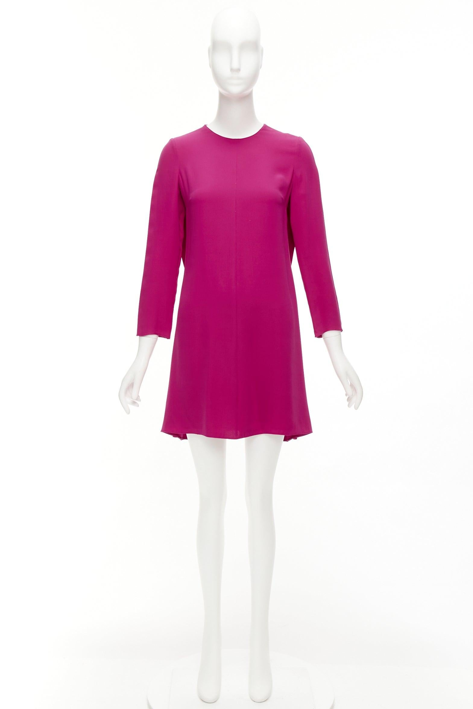 VALENTINO 100% seda rosa fucsia ojo de cerradura pliegues laterales vestido IT38 XS en venta 5