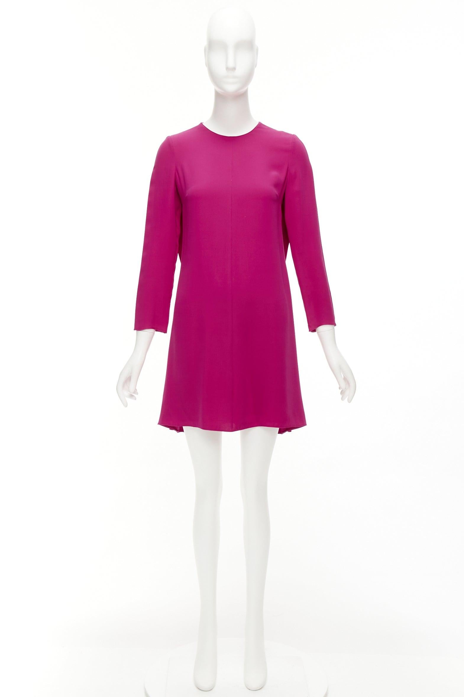 VALENTINO 100% silk fuchsia pink keyhole side pleats shift dress IT38 XS For Sale 6