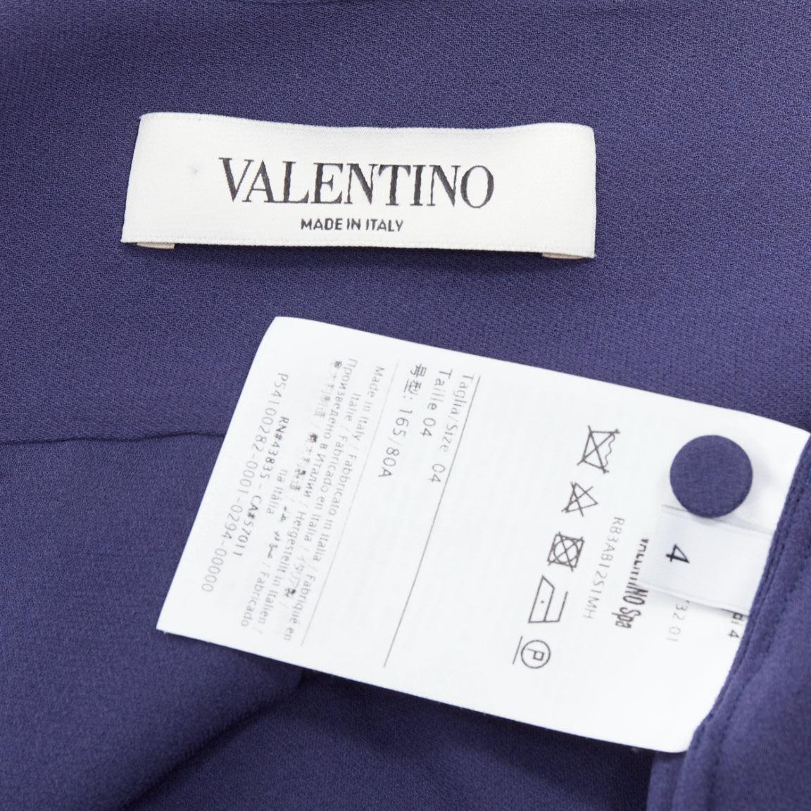 VALENTINO 100% silk navy cream trim tie neck blouse shirt US4 S For Sale 4