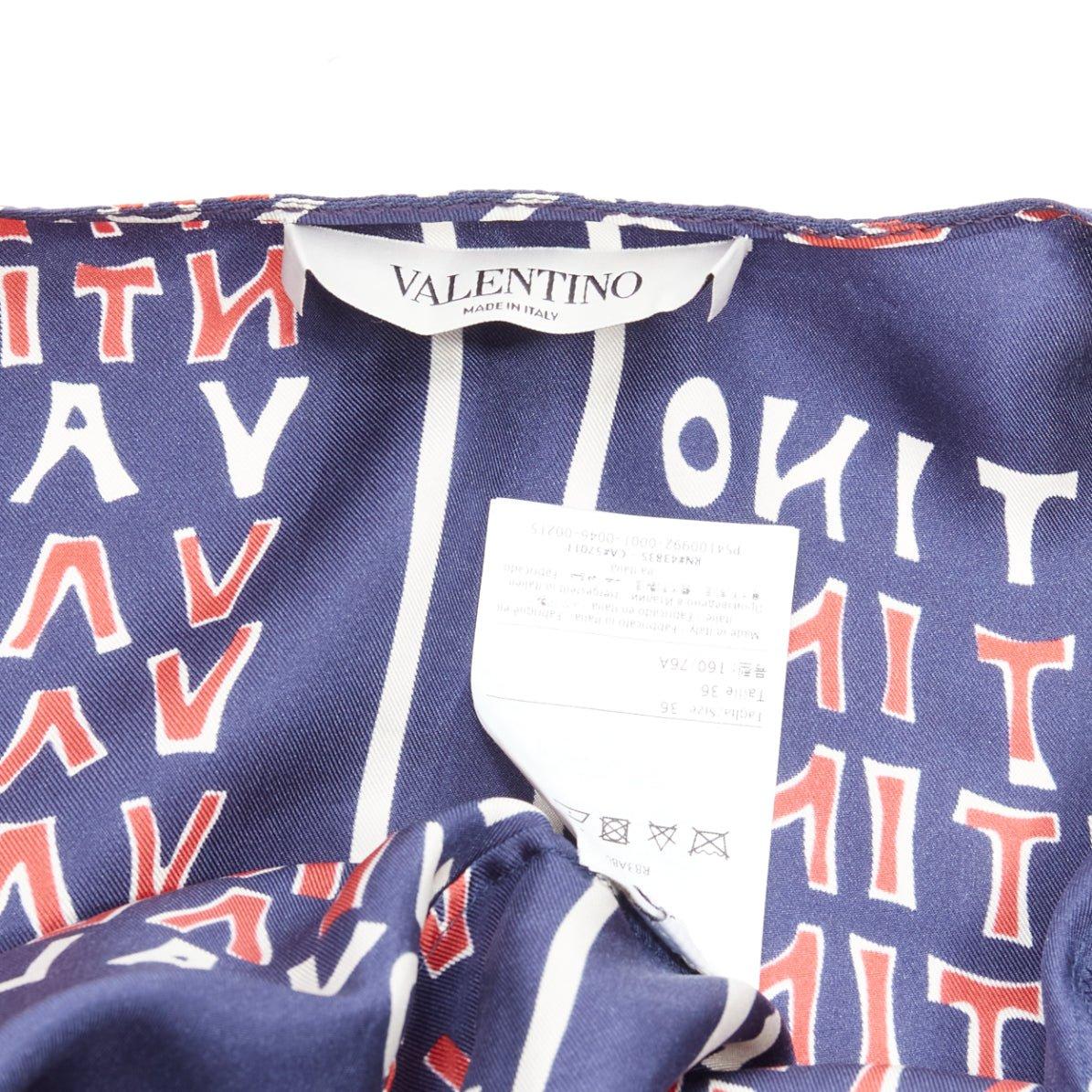 VALENTINO 100% Seide marineblau rot Archive Logo Print Wickelkimonohemd IT36 XXS im Angebot 4