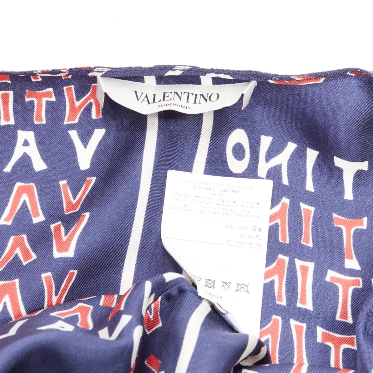 VALENTINO 100% silk navy red Archive Logo print wrap kimono shirt IT36 XXS For Sale 4