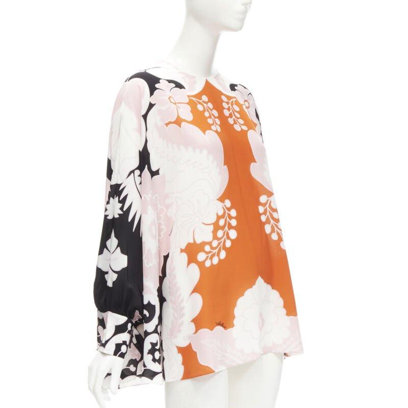 VALENTINO 100% seda naranja rosa negro estampado floral blusa camisa IT36 XS Beige en venta