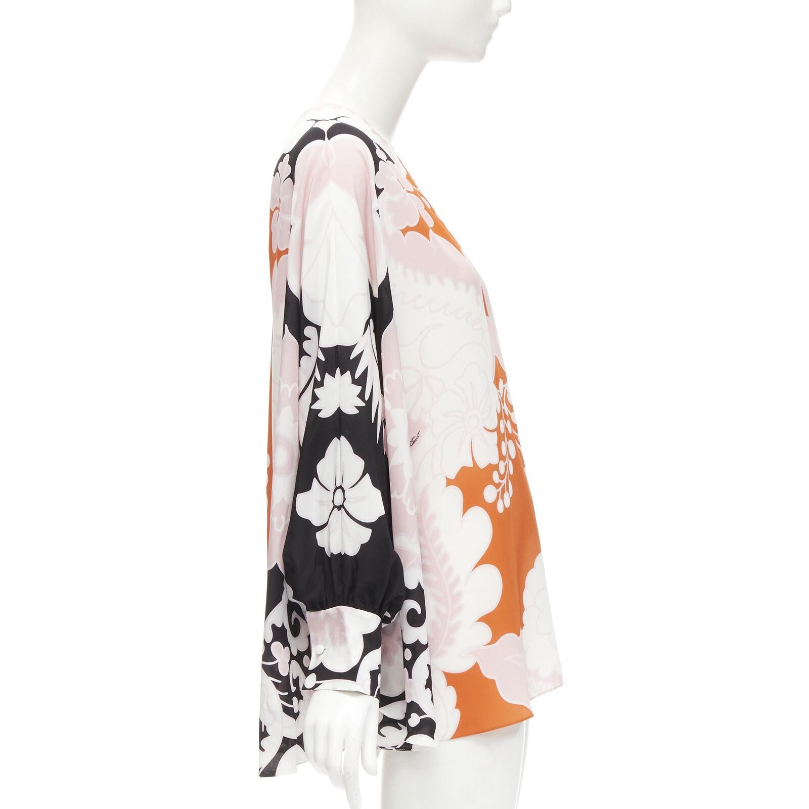 Women's VALENTINO 100% silk orange pink black floral print blouse shirt IT36 XS For Sale