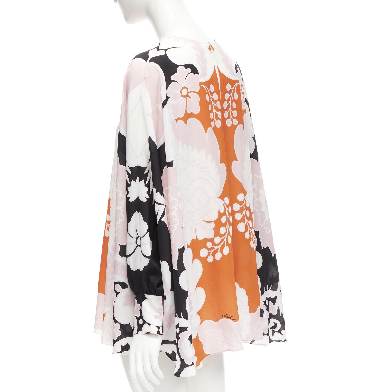 VALENTINO 100% silk orange pink black floral print blouse shirt IT36 XS For Sale 2