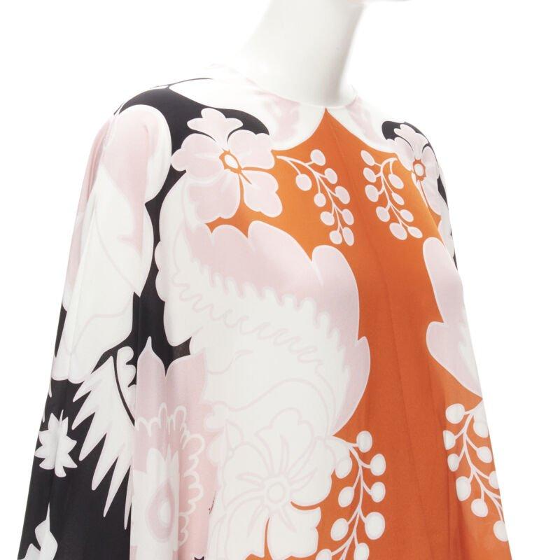 VALENTINO 100% seda naranja rosa negro estampado floral blusa camisa IT36 XS en venta 3