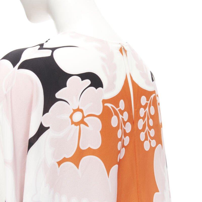 VALENTINO 100% seda naranja rosa negro estampado floral blusa camisa IT36 XS en venta 4