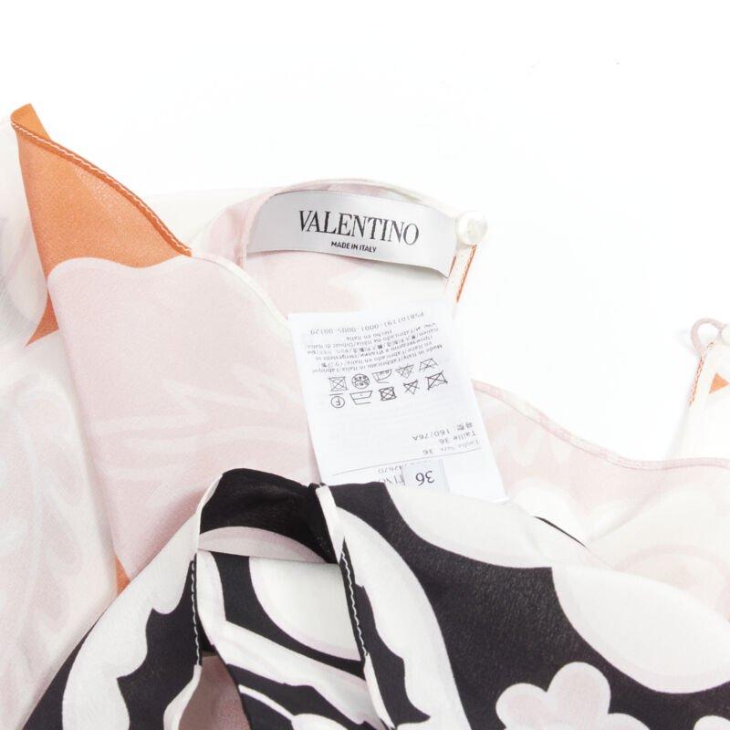 VALENTINO 100% seda naranja rosa negro estampado floral blusa camisa IT36 XS en venta 5