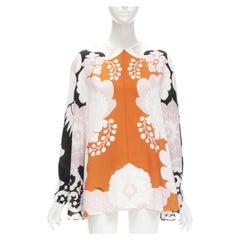VALENTINO 100% silk orange pink black floral print blouse shirt IT36 XS