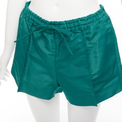 VALENTINO  100% silk Piccioli green high waist drawstring shorts IT38 XS