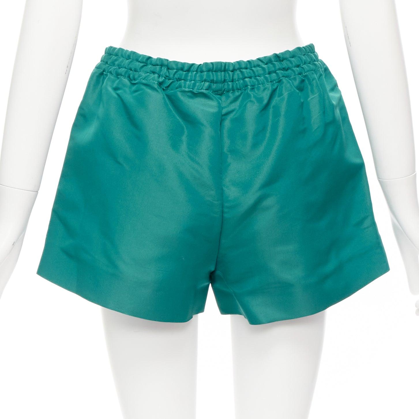 VALENTINO  100% silk Piccioli green high waist drawstring shorts IT38 XS For Sale 2