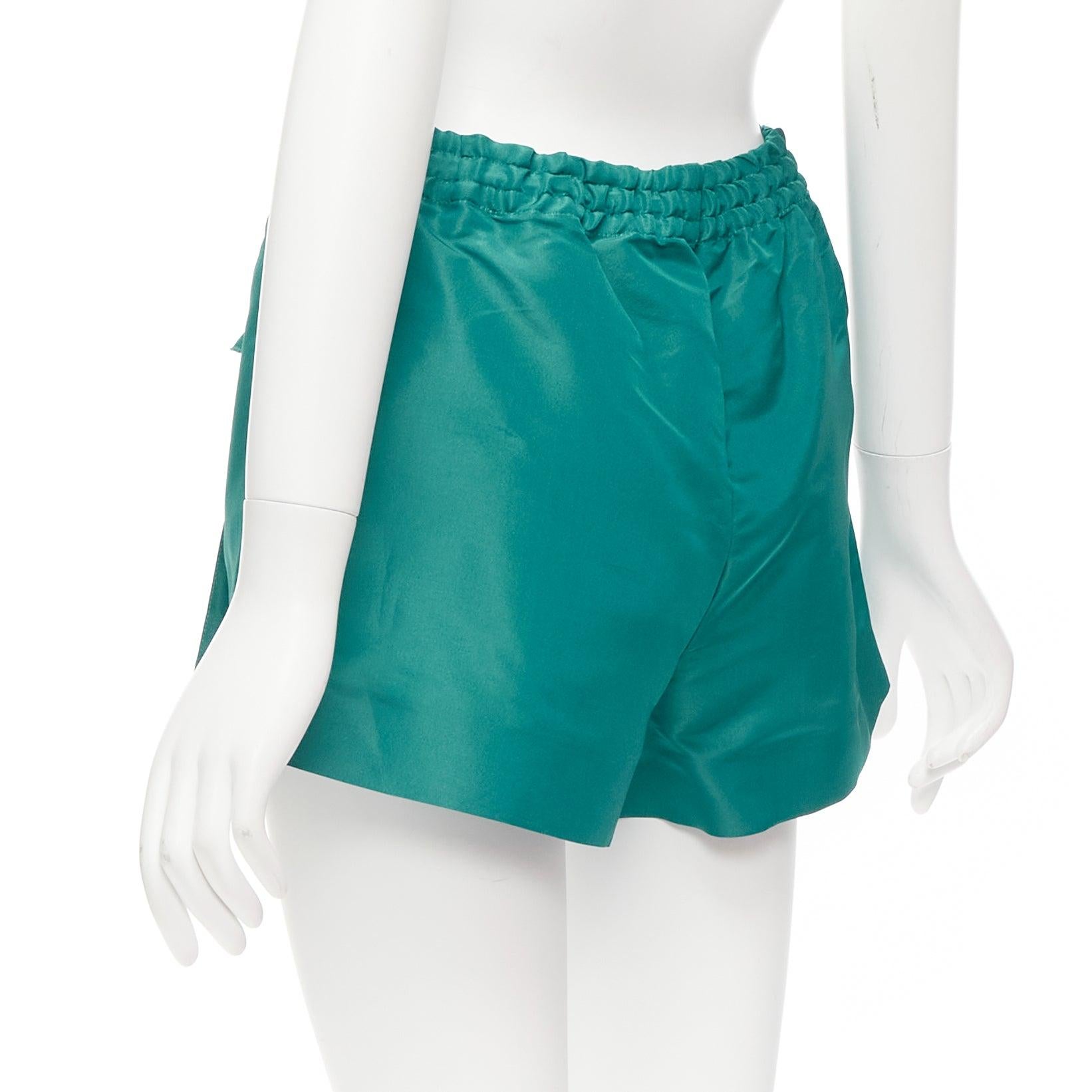 VALENTINO  100% silk Piccioli green high waist drawstring shorts IT38 XS For Sale 3