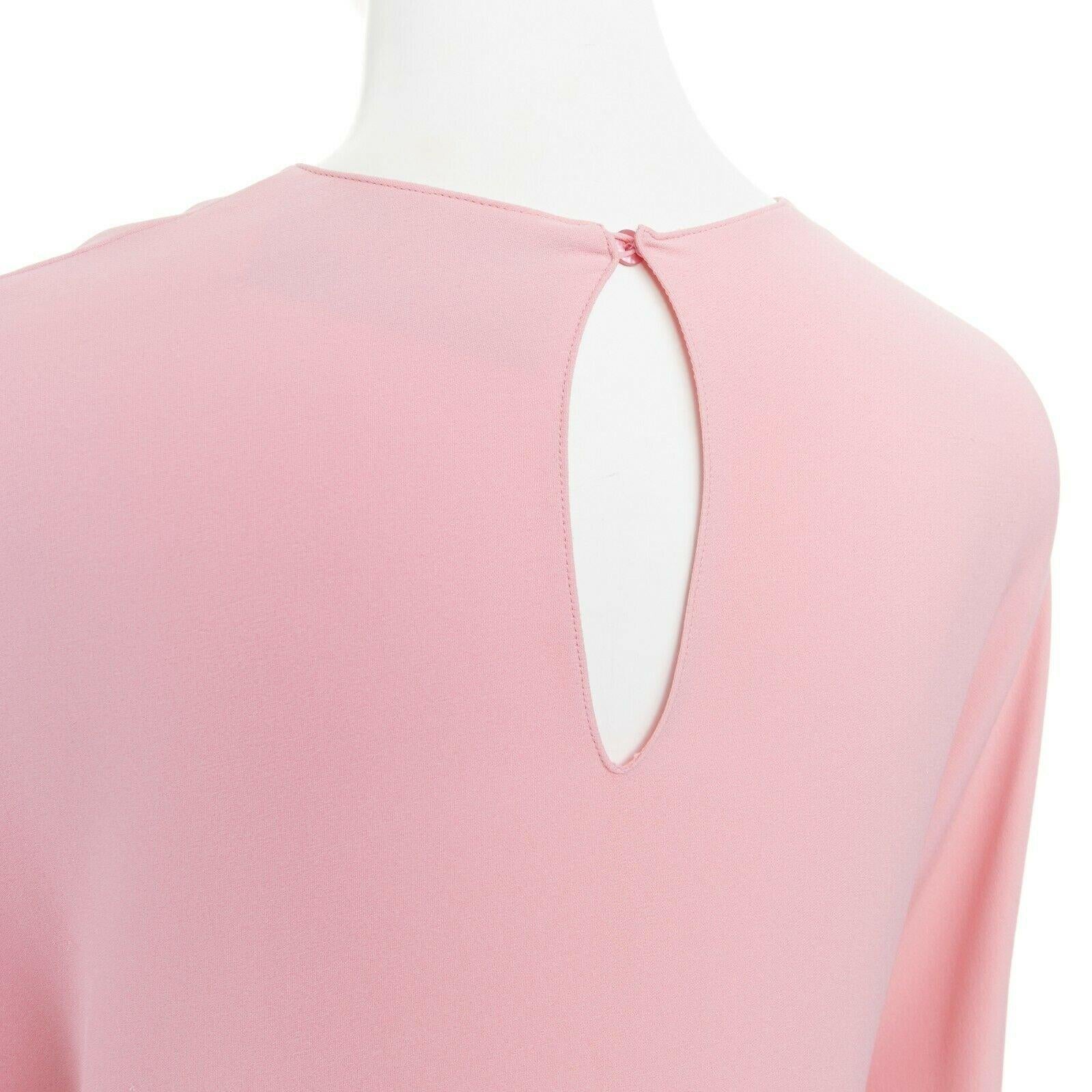 VALENTINO 100% silk pink ruffle bell sleeves loose fit boxy dress IT36 XS 4