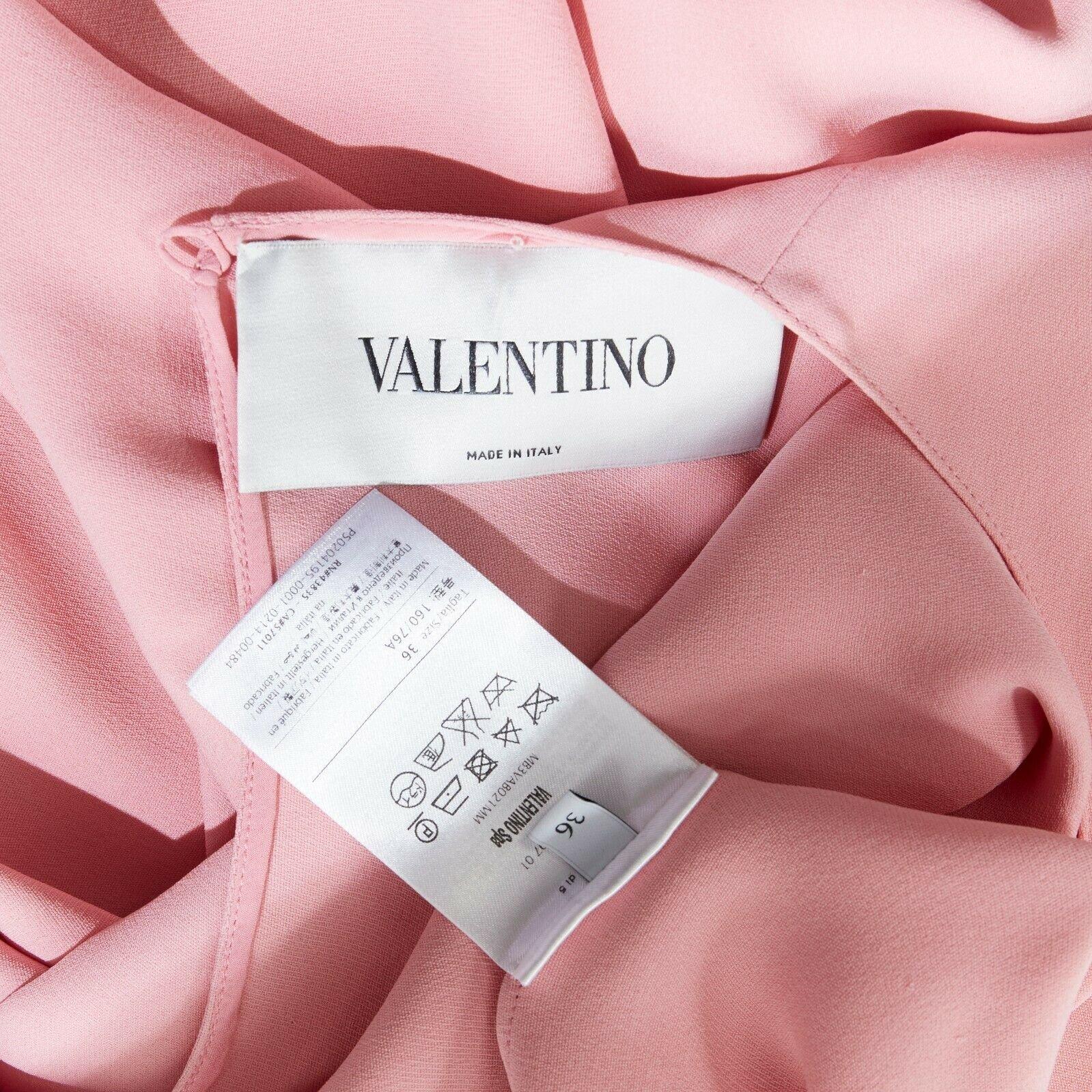 VALENTINO 100% silk pink ruffle bell sleeves loose fit boxy dress IT36 XS 5