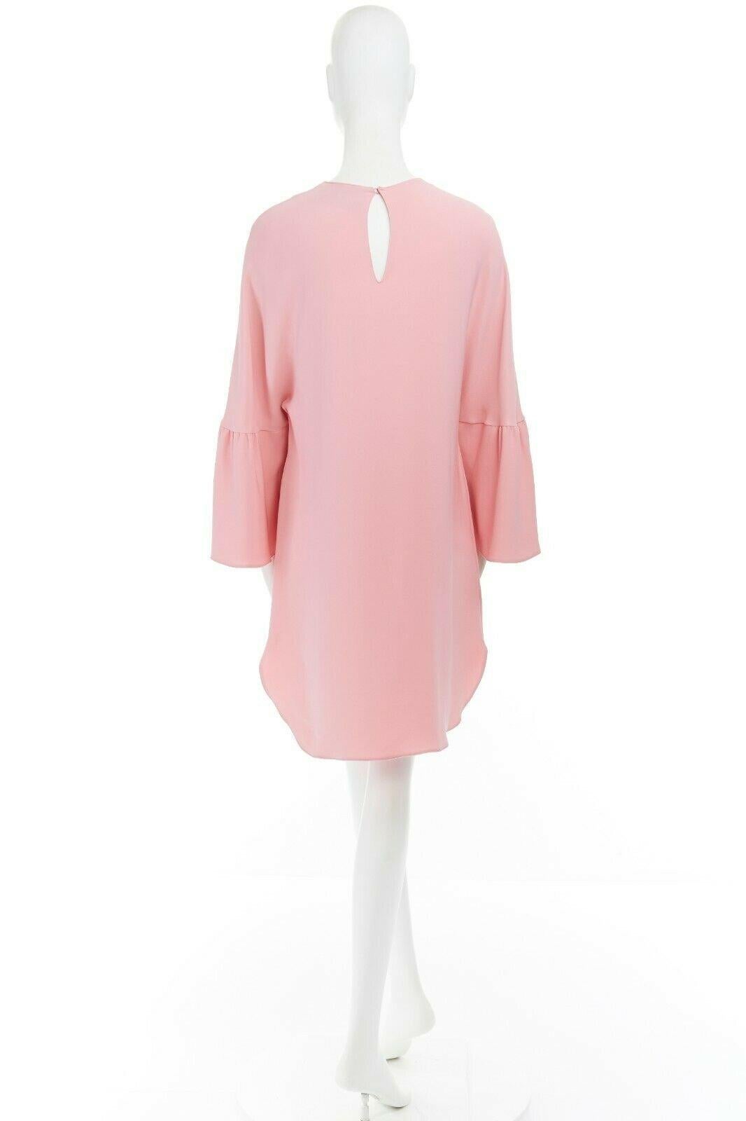 Pink VALENTINO 100% silk pink ruffle bell sleeves loose fit boxy dress IT36 XS