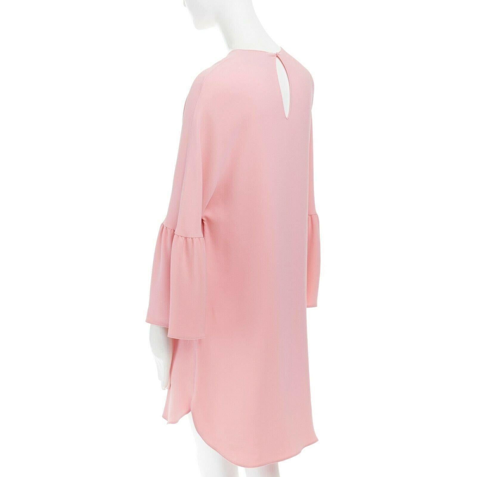 Women's VALENTINO 100% silk pink ruffle bell sleeves loose fit boxy dress IT36 XS