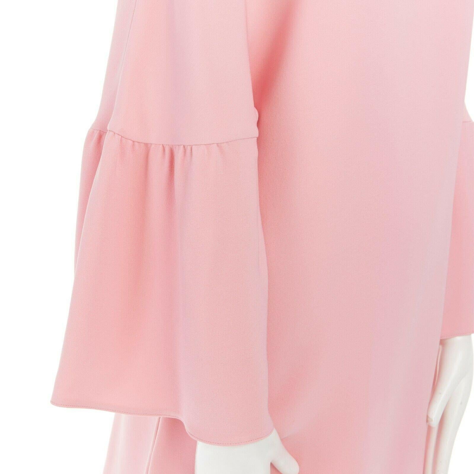 VALENTINO 100% silk pink ruffle bell sleeves loose fit boxy dress IT36 XS 2