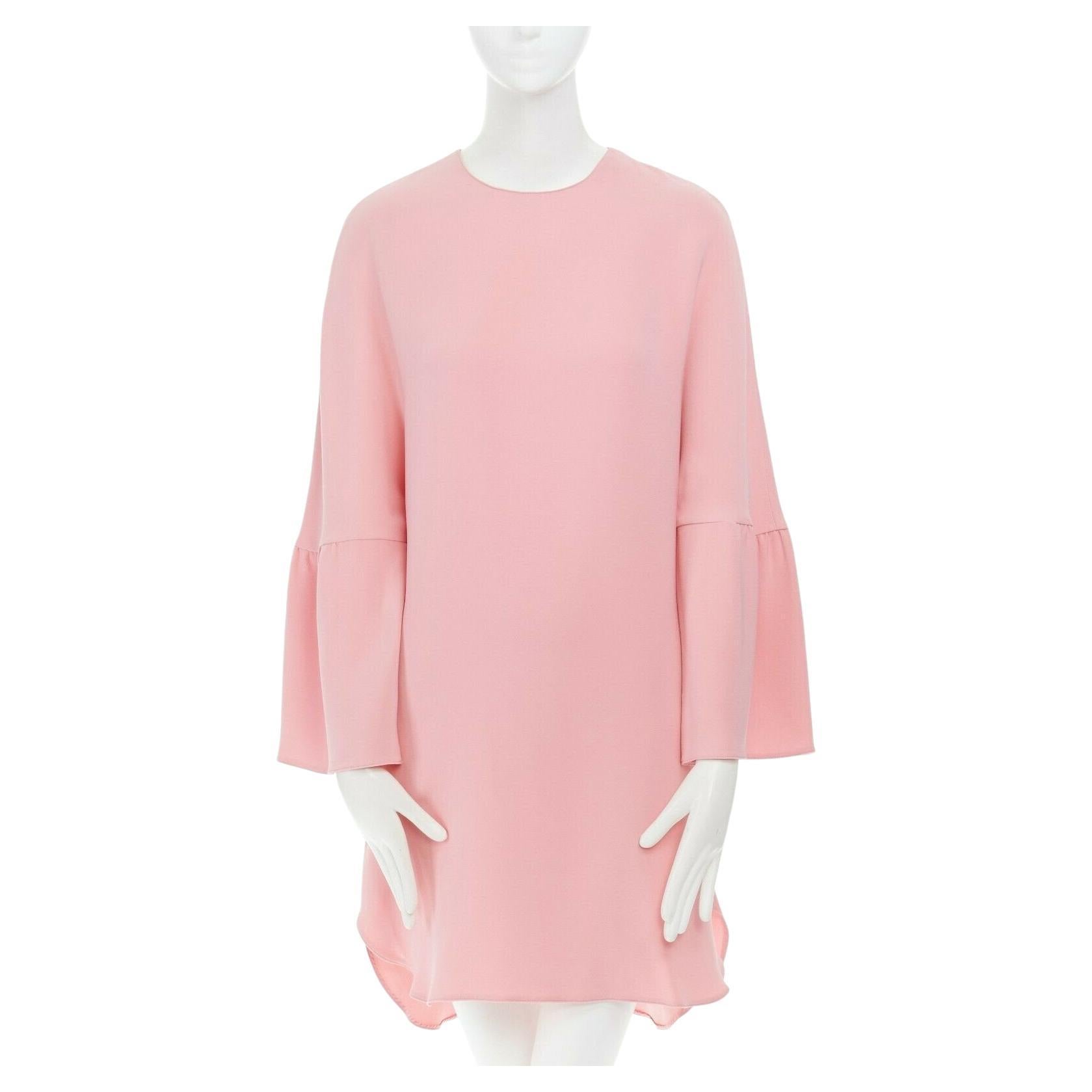 VALENTINO 100% silk pink ruffle bell sleeves loose fit boxy dress IT36 XS