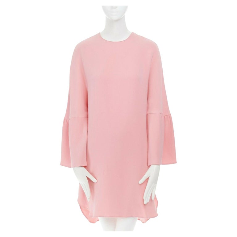 VALENTINO 100% silk pink ruffle bell sleeves loose fit boxy dress IT36 XS For  Sale at 1stDibs