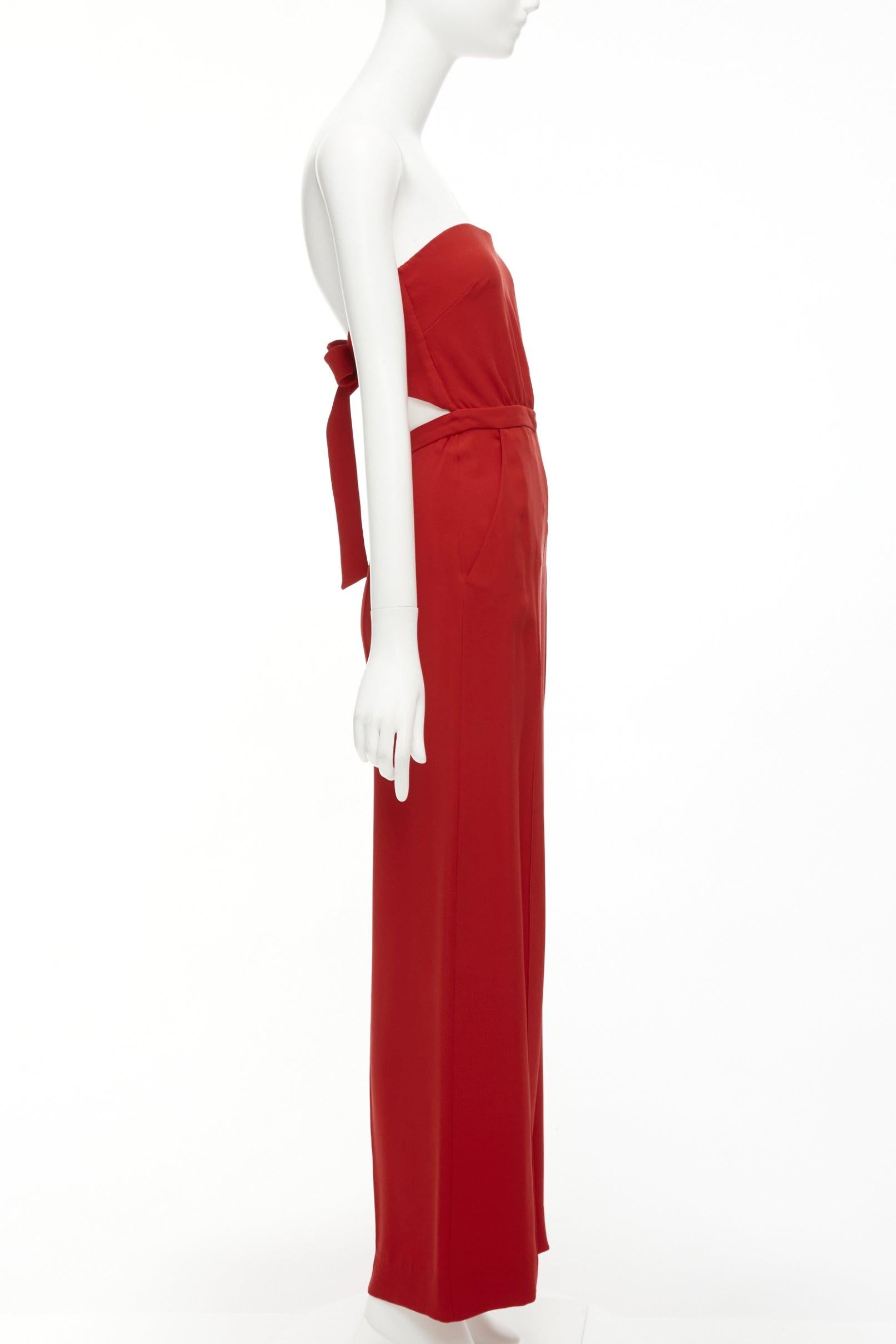 Women's VALENTINO 100% silk red strapless back tie bow wide leg jumpsuit IT38 XS
