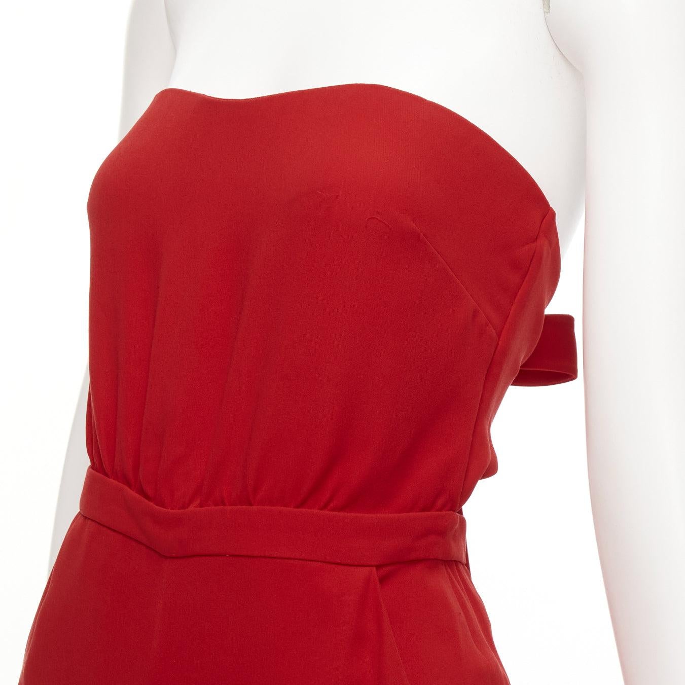 VALENTINO 100% silk red strapless back tie bow wide leg jumpsuit IT38 XS 3