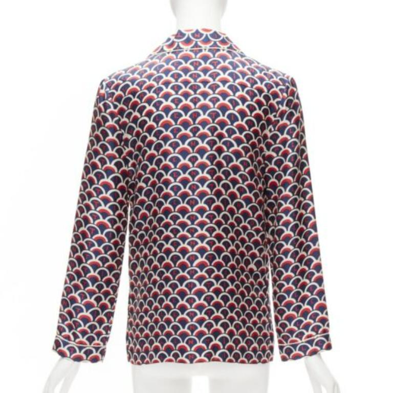 VALENTINO  100% silk Scale navy red logo print pajama shirt IT36 XXS For Sale 1