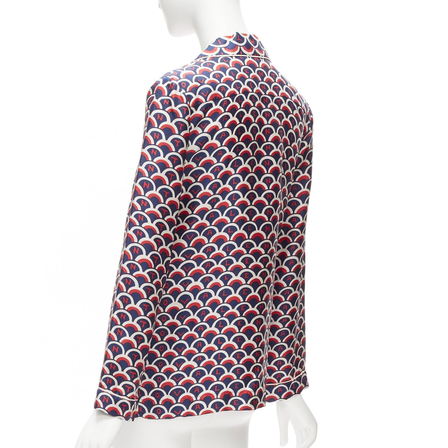 VALENTINO 100% Pajama-Hemd aus Seide in Marineblau und Rot mit Logodruck IT36 XXS im Angebot 2