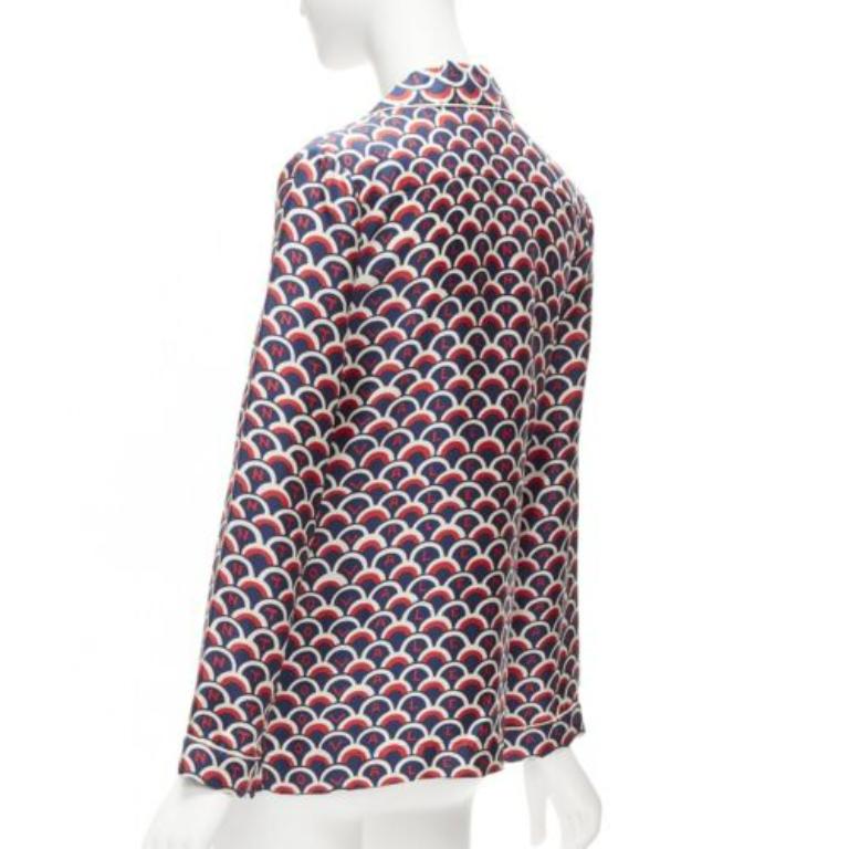VALENTINO  100% silk Scale navy red logo print pajama shirt IT36 XXS For Sale 2