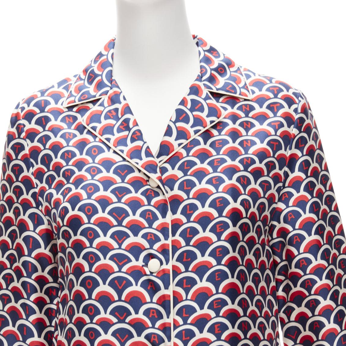 VALENTINO 100% Pajama-Hemd aus Seide in Marineblau und Rot mit Logodruck IT36 XXS im Angebot 3
