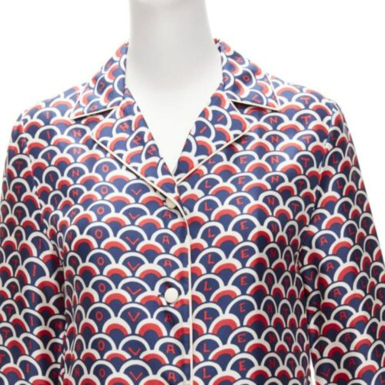VALENTINO  100% silk Scale navy red logo print pajama shirt IT36 XXS For Sale 3