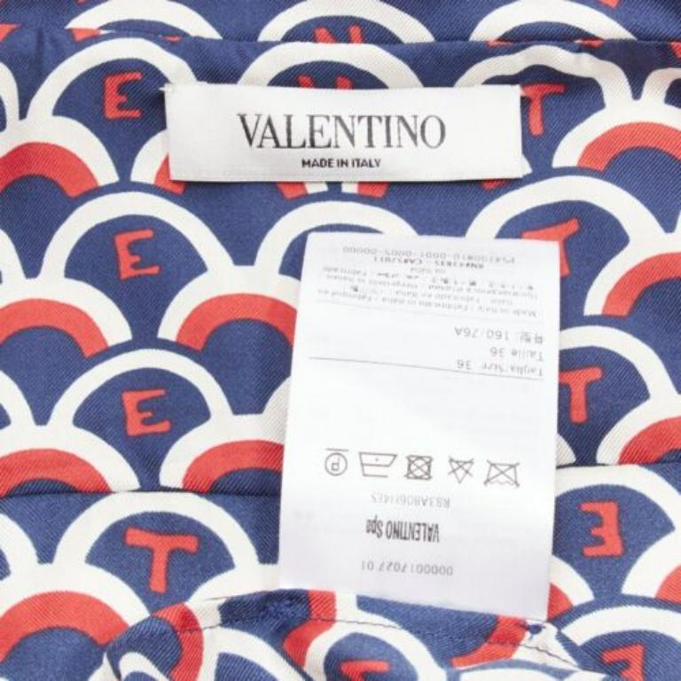 VALENTINO  100% silk Scale navy red logo print pajama shirt IT36 XXS For Sale 4