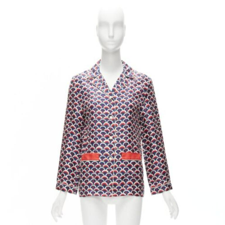 VALENTINO  100% silk Scale navy red logo print pajama shirt IT36 XXS For Sale 5