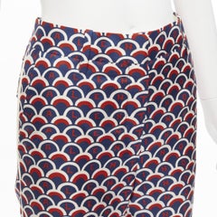VALENTINO 100% silk  scallop print logo print navy red flared pants IT36 XXS