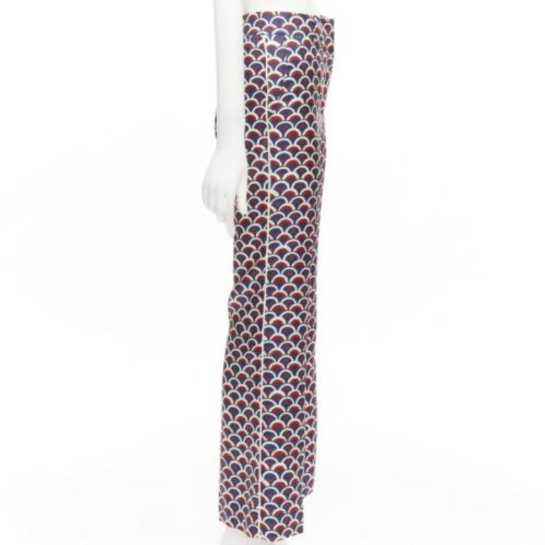 Women's VALENTINO 100% silk  scallop print logo print navy red flared pants IT36 XXS For Sale