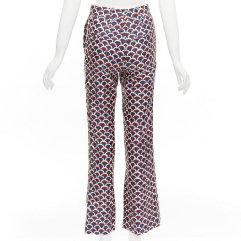 VALENTINO 100% silk  scallop print logo print navy red flared pants IT36 XXS For Sale 1