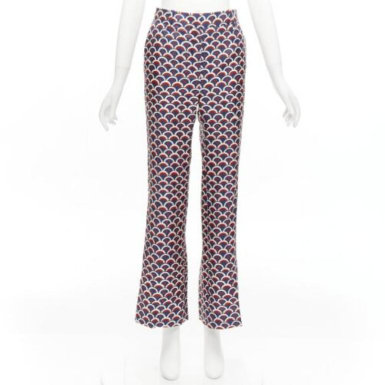 VALENTINO 100% silk  scallop print logo print navy red flared pants IT36 XXS For Sale 5