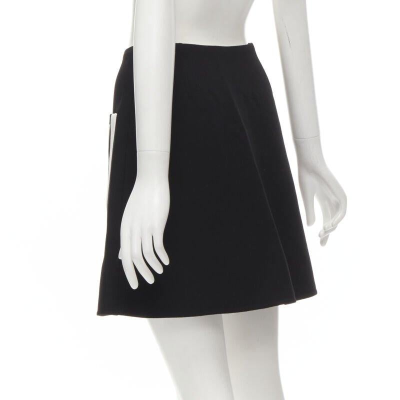 VALENTINO 100% virgin wool black V Logo patch pocket A-line skirt IT38 XS 2